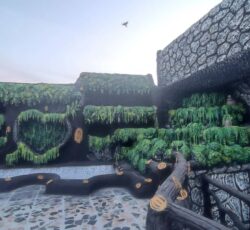 نمای طرح چوب و سنگ سیمانی