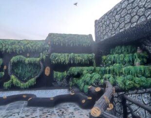 نمای طرح چوب و سنگ سیمانی