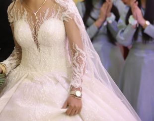 لباس عروس عربی همراه با تور